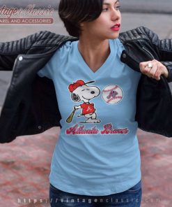 Snoopy Playing Baseball Atlanta Braves V Neck TShirt