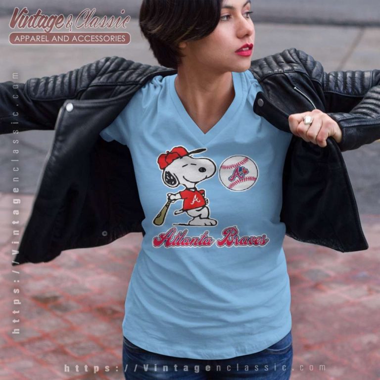 Snoopy Playing Baseball Atlanta Braves V Neck TShirt Snoopy Playing Baseball Atlanta Braves V Neck TShirt