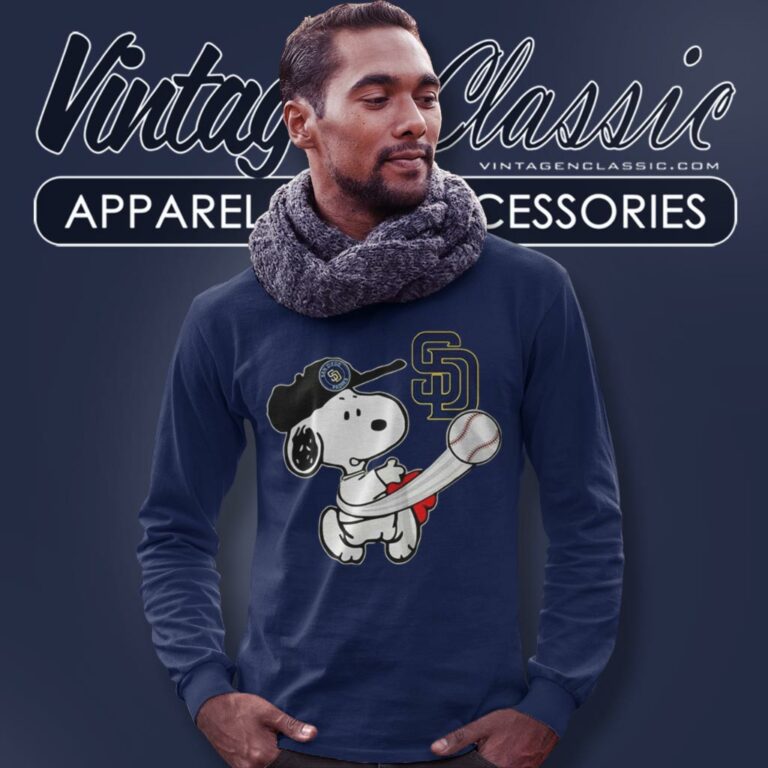 Snoopy Playing Baseball San Diego Padres Long Sleeve Tee Snoopy Playing Baseball San Diego Padres Long Sleeve Tee