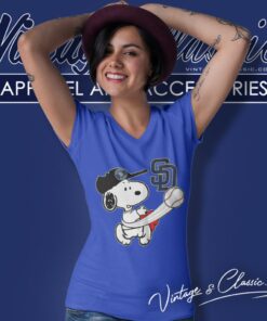 Snoopy Playing Baseball San Diego Padres V Neck TShirt