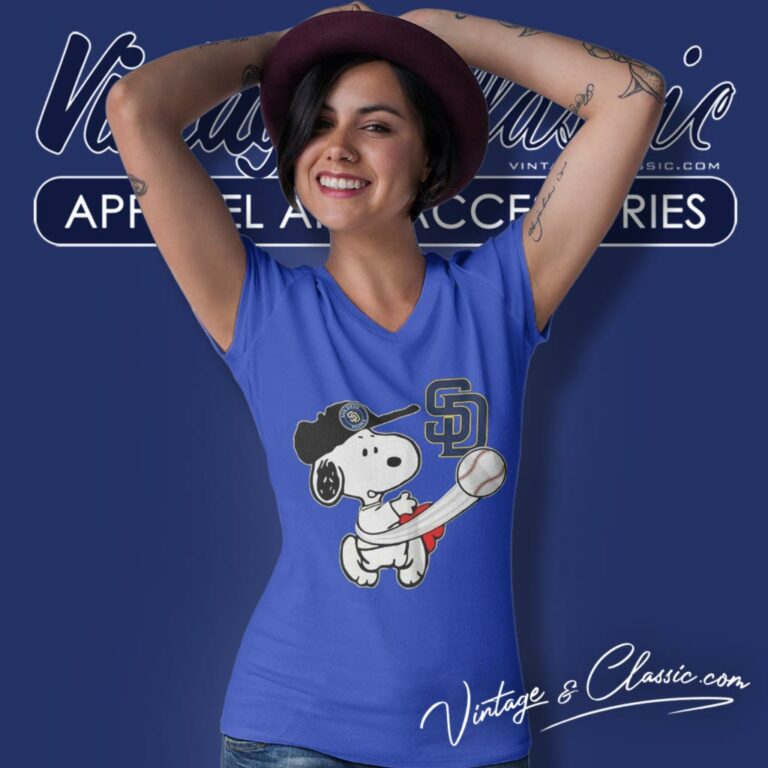 Snoopy Playing Baseball San Diego Padres V Neck TShirt Snoopy Playing Baseball San Diego Padres V Neck TShirt