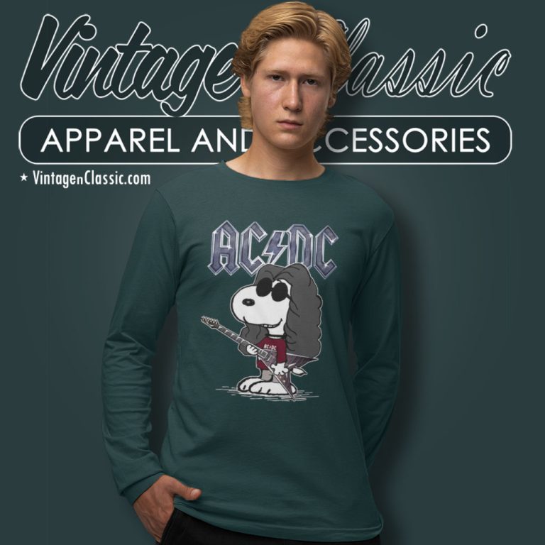 Snoopy Playing Guitar Acdc Rock Band Long Sleeve Tee Snoopy Playing Guitar Acdc Rock Band Long Sleeve Tee