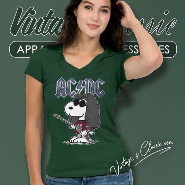 Snoopy Playing Guitar Acdc Rock Band V Neck TShirt Snoopy Playing Guitar Acdc Rock Band V Neck TShirt