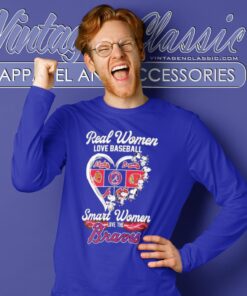 Snoopy Real Women Love Baseball Smart Women Love The Braves Heart Shirt Long Sleeve Tee