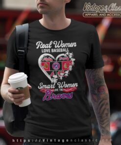 Snoopy Real Women Love Baseball Smart Women Love The Braves Heart Shirt