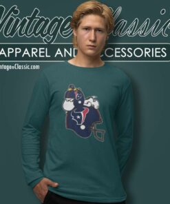 Snoopy Resting On Texans Helmet And Woodstock Long Sleeve Tee
