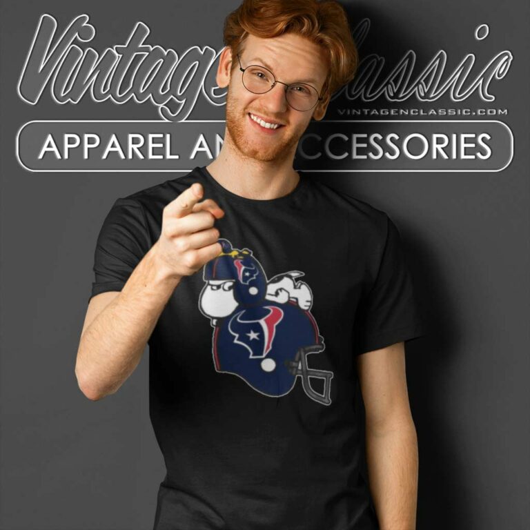 Snoopy Resting On Texans Helmet And Woodstock T Shirt Snoopy Resting On Texans Helmet And Woodstock T Shirt