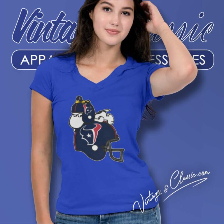 Snoopy Resting On Texans Helmet And Woodstock V Neck TShirt Snoopy Resting On Texans Helmet And Woodstock V Neck TShirt
