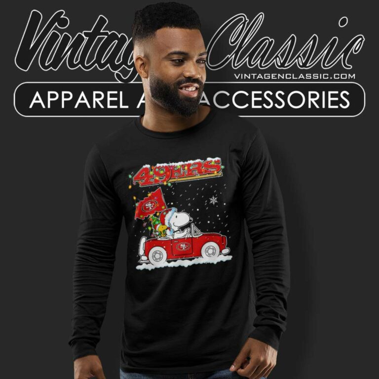 Snoopy San Francisco 49ers Driver Car Christmas Long Sleeve Tee Snoopy San Francisco 49ers Driver Car Christmas Long Sleeve Tee