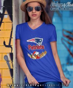 Snoopy Santa And Woodstock Reindeer New England Patriots Christmas V Neck TShirt