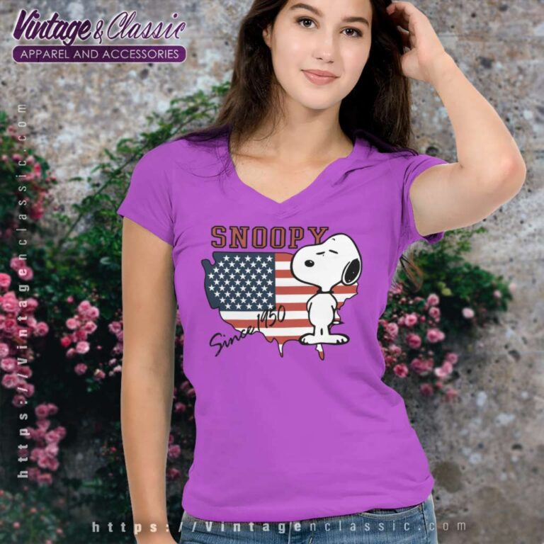 Snoopy Since 1950 American Flag V Neck TShirt Snoopy Since 1950 American Flag V Neck TShirt