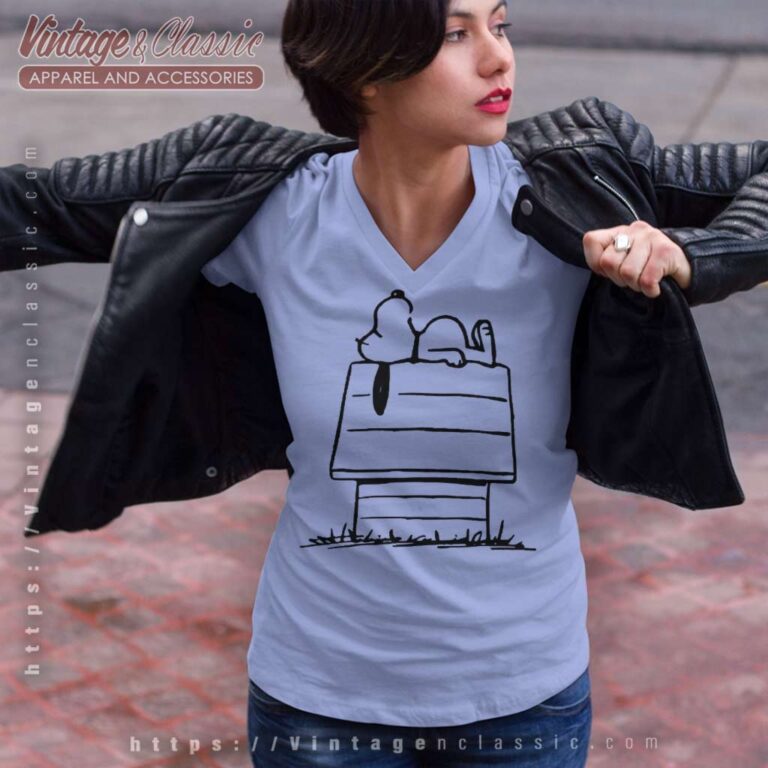 Snoopy Sleeping On Doghouse V Neck TShirt Snoopy Sleeping On Doghouse V Neck TShirt