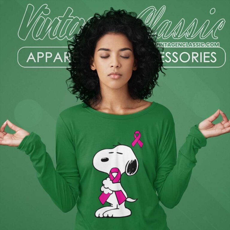 Snoopy Support Breast Cancer Long Sleeve Tee Snoopy Support Breast Cancer Long Sleeve Tee