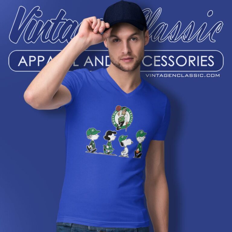 Snoopy The Peanuts Cheer For The Boston Celtics V Neck TShirt Snoopy The Peanuts Cheer For The Boston Celtics V Neck TShirt