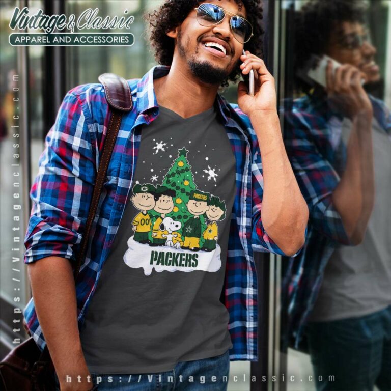 Snoopy The Peanuts Green Bay Packers Christmas V Neck TShirt Snoopy The Peanuts Green Bay Packers Christmas V Neck TShirt
