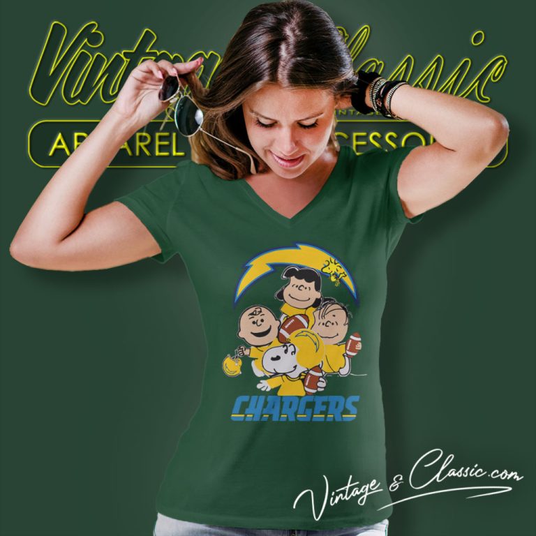 Snoopy The Peanuts Los Angeles Chargers V Neck TShirt Snoopy The Peanuts Los Angeles Chargers V Neck TShirt