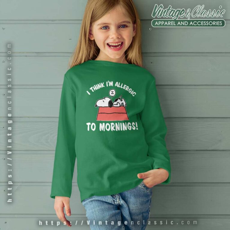 Snoopy Think Im Allergic To Mornings Kids Long Sleeve Tee Snoopy Think Im Allergic To Mornings Kids Long Sleeve Tee