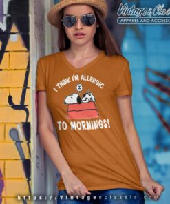 Snoopy Think Im Allergic To Mornings V Neck TShirt