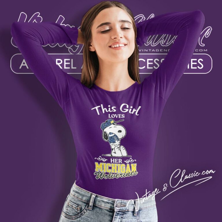 Snoopy This Girl Loves Her Michigan Wolverines Cfp National Champions Long Sleeve Tee Snoopy This Girl Loves Her Michigan Wolverines Cfp National Champions Long Sleeve Tee