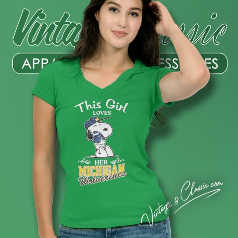 Snoopy This Girl Loves Her Michigan Wolverines Cfp National Champions V Neck TShirt Snoopy This Girl Loves Her Michigan Wolverines Cfp National Champions V Neck TShirt