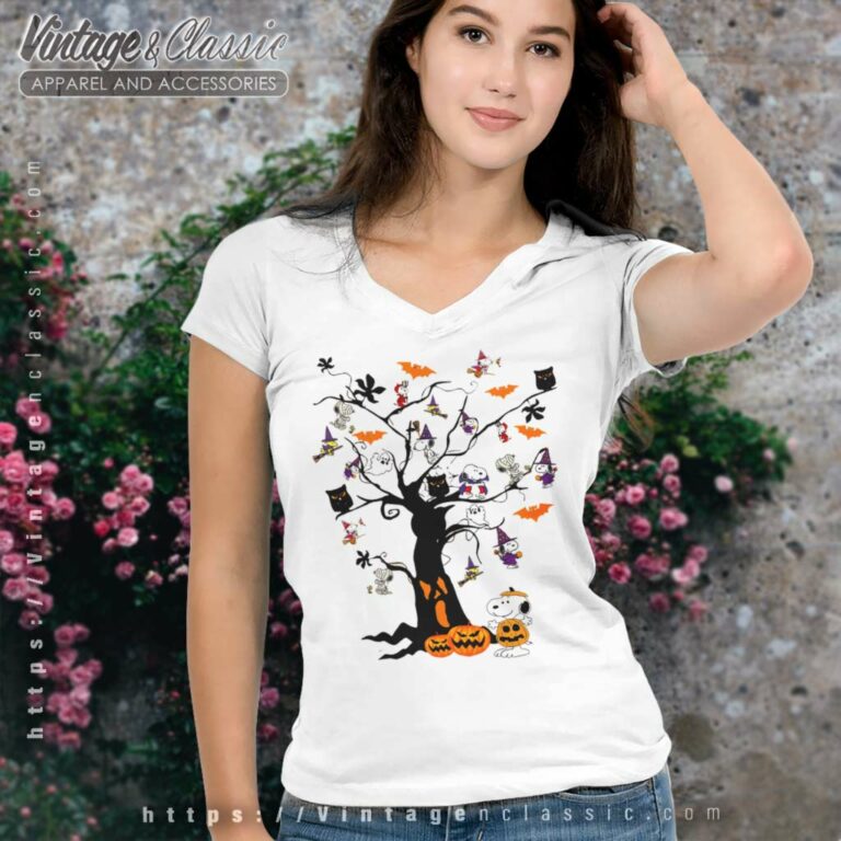 Snoopy Tree Halloween Cute V Neck TShirt Snoopy Tree Halloween Cute V Neck TShirt