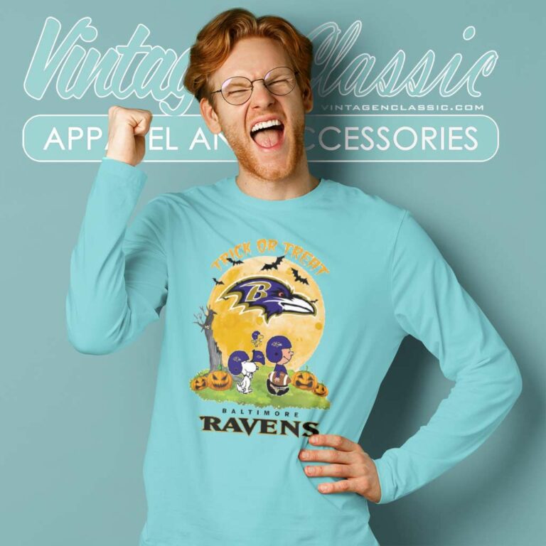 Snoopy Trick Or Treat Halloween Baltimore Ravens Long Sleeve Tee Snoopy Trick Or Treat Halloween Baltimore Ravens Long Sleeve Tee