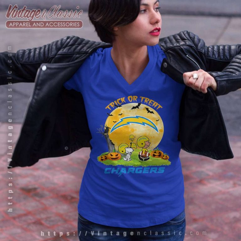 Snoopy Trick Or Treat Halloween Los Angeles Chargers V Neck TShirt Snoopy Trick Or Treat Halloween Los Angeles Chargers V Neck TShirt