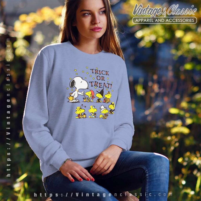 Snoopy Witch Woodstock Halloween Trick Or Treat Sweatshirt Snoopy Witch Woodstock Halloween Trick Or Treat Sweatshirt