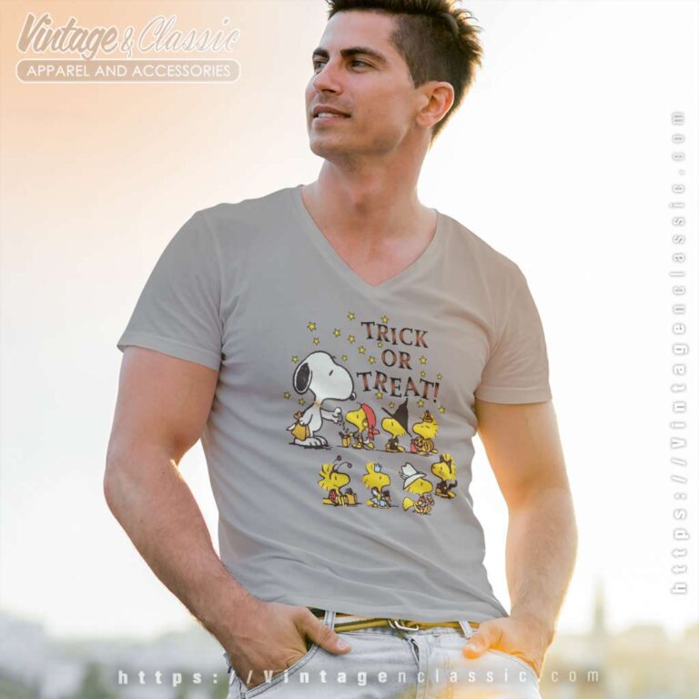 Snoopy Witch Woodstock Halloween Trick Or Treat V Neck TShirt Snoopy Witch Woodstock Halloween Trick Or Treat V Neck TShirt