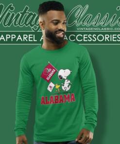 Snoopy Woodstock Alabama Crimson Tide Flag Long Sleeve Tee