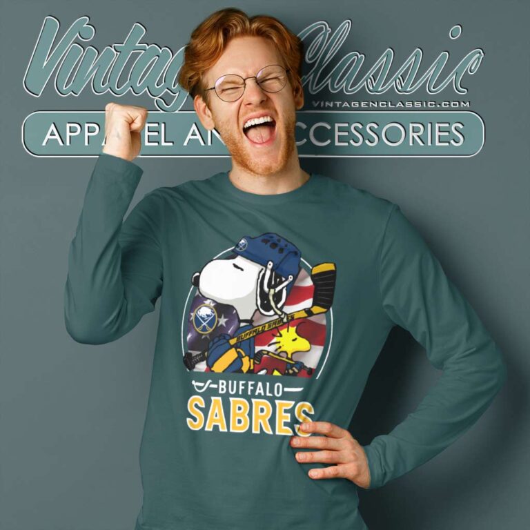Snoopy Woodstock Buffalo Sabres Ice Hockey NHL Long Sleeve Tee Snoopy Woodstock Buffalo Sabres Ice Hockey NHL Long Sleeve Tee