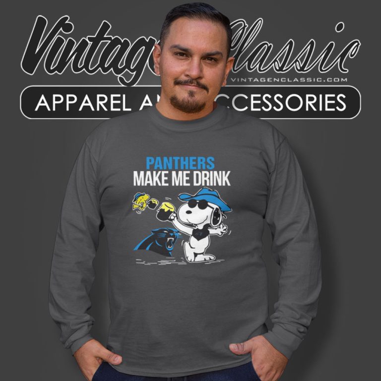Snoopy Woodstock Carolina Panthers Makes Me Drink Beer Long Sleeve Tee Snoopy Woodstock Carolina Panthers Makes Me Drink Beer Long Sleeve Tee