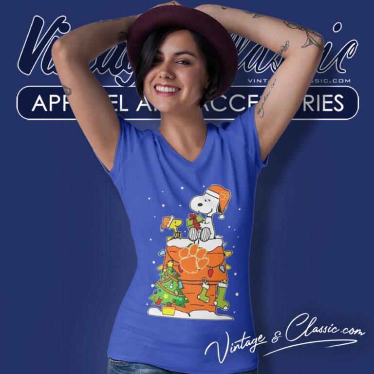 Snoopy Woodstock Clemson Tigers Christmas V Neck TShirt Snoopy Woodstock Clemson Tigers Christmas V Neck TShirt