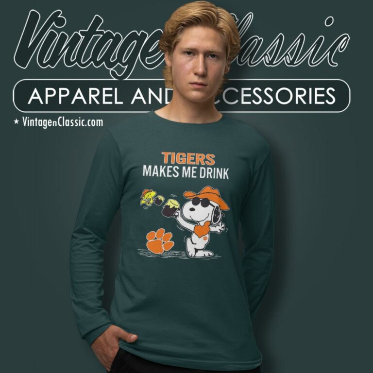 Snoopy Woodstock Clemson Tigers Make Me Drink Long Sleeve Tee Snoopy Woodstock Clemson Tigers Make Me Drink Long Sleeve Tee