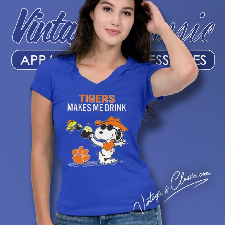 Snoopy Woodstock Clemson Tigers Make Me Drink V Neck TShirt Snoopy Woodstock Clemson Tigers Make Me Drink V Neck TShirt