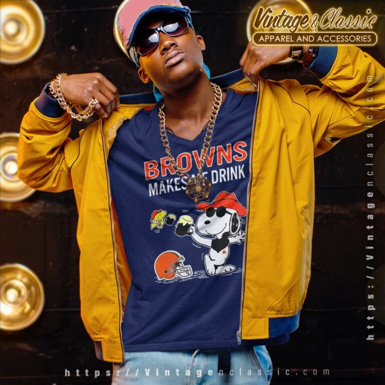 Snoopy Woodstock Cleveland Browns Makes Me Drink V Neck TShirt Snoopy Woodstock Cleveland Browns Makes Me Drink V Neck TShirt