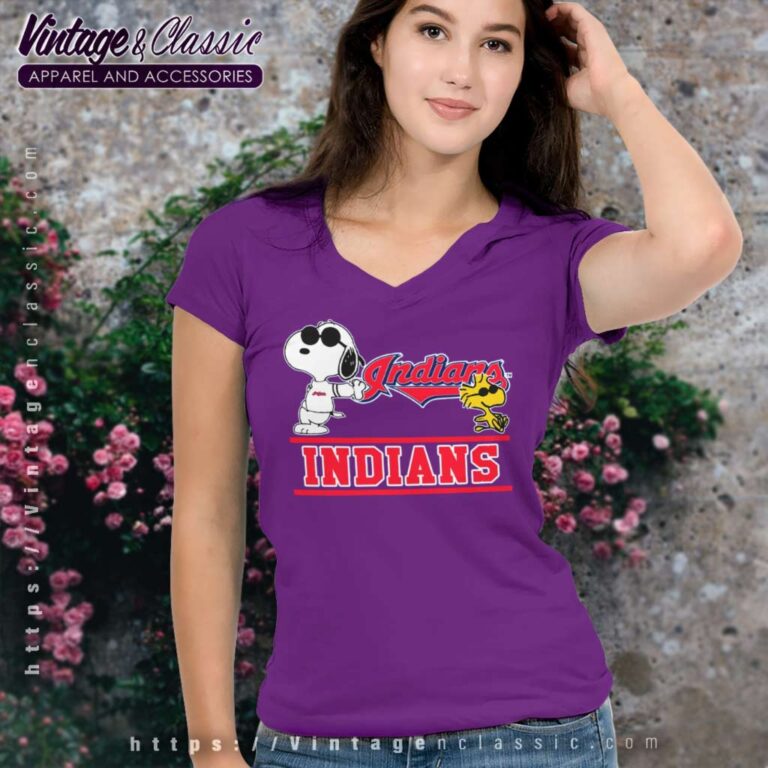 Snoopy Woodstock Cleveland Indians V Neck TShirt Snoopy Woodstock Cleveland Indians V Neck TShirt