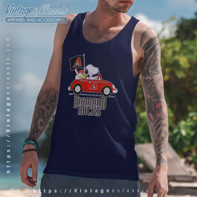 Snoopy Woodstock Driving Car Arizona Diamondbacks Tank Top Racerback Snoopy Woodstock Driving Car Arizona Diamondbacks Tank Top Racerback