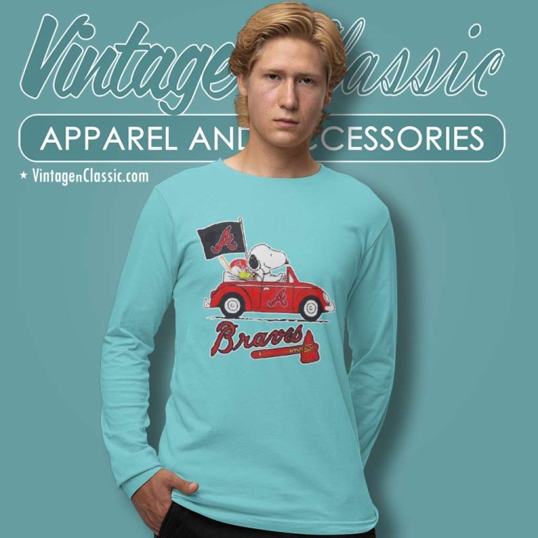 Snoopy Woodstock Driving Car Atlanta Braves Long Sleeve Tee Snoopy Woodstock Driving Car Atlanta Braves Long Sleeve Tee
