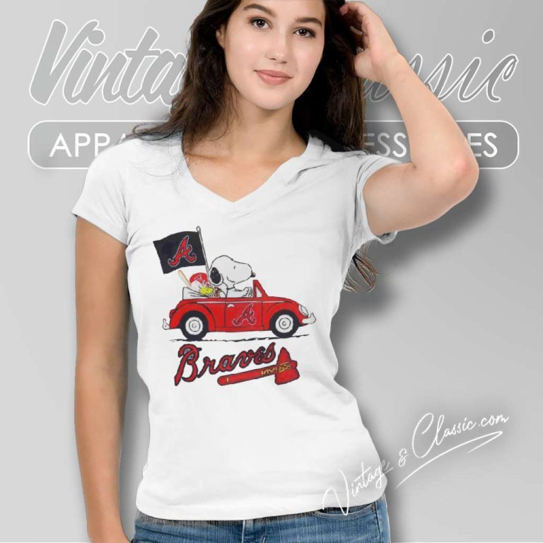Snoopy Woodstock Driving Car Atlanta Braves V Neck TShirt Snoopy Woodstock Driving Car Atlanta Braves V Neck TShirt