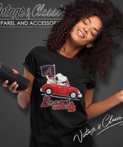 Snoopy Woodstock Driving Car Atlanta Braves Women TShirt
