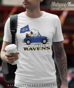 Snoopy Woodstock Driving Car Baltimore Ravens T Shirt