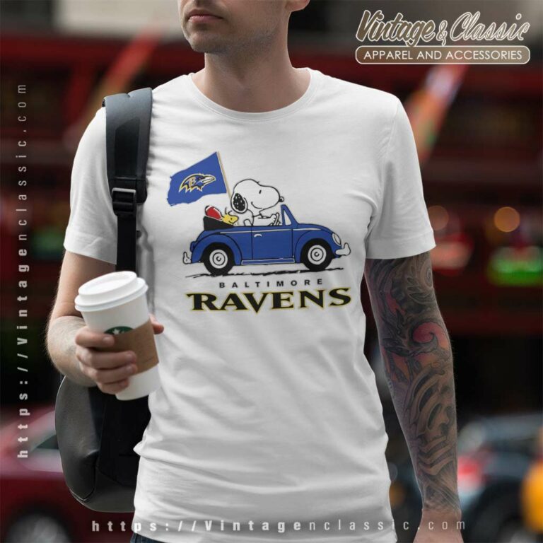 Snoopy Woodstock Driving Car Baltimore Ravens T Shirt Snoopy Woodstock Driving Car Baltimore Ravens T Shirt