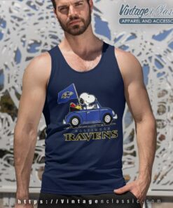 Snoopy Woodstock Driving Car Baltimore Ravens Tank Top Racerback