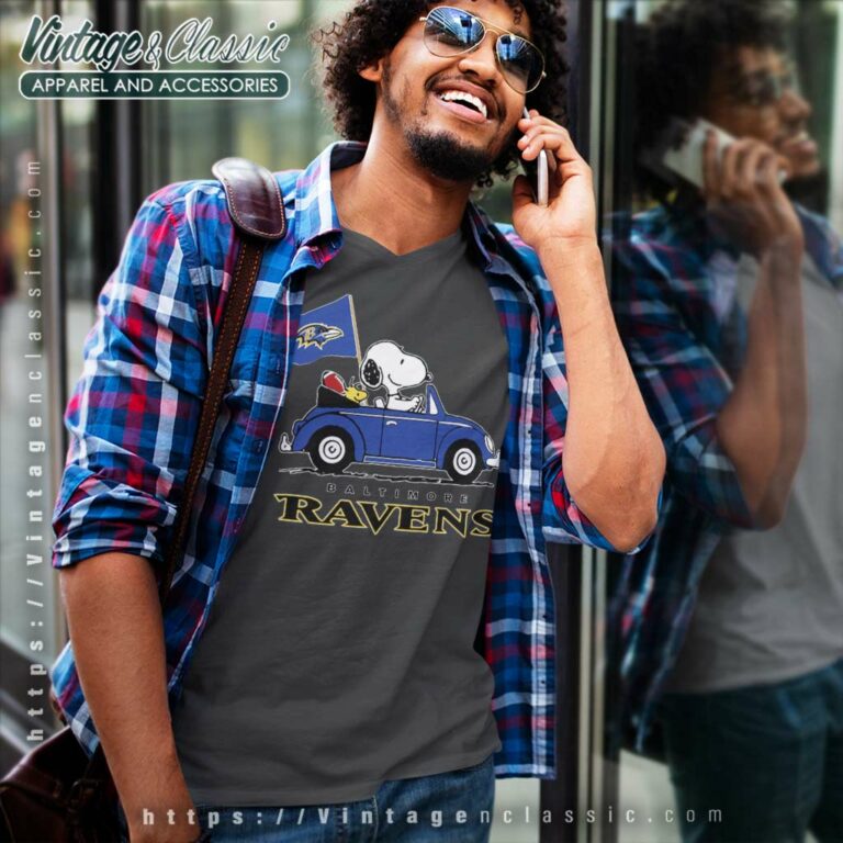 Snoopy Woodstock Driving Car Baltimore Ravens V Neck TShirt Snoopy Woodstock Driving Car Baltimore Ravens V Neck TShirt