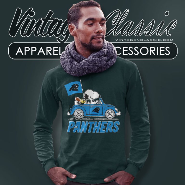 Snoopy Woodstock Driving Car Carolina Panthers Long Sleeve Tee Snoopy Woodstock Driving Car Carolina Panthers Long Sleeve Tee