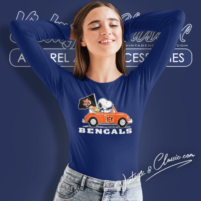 Snoopy Woodstock Driving Car Cincinnati Bengals Long Sleeve Tee Snoopy Woodstock Driving Car Cincinnati Bengals Long Sleeve Tee