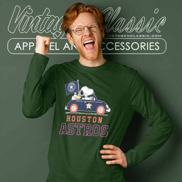 Snoopy Woodstock Driving Car Houston Astros Long Sleeve Tee Snoopy Woodstock Driving Car Houston Astros Long Sleeve Tee