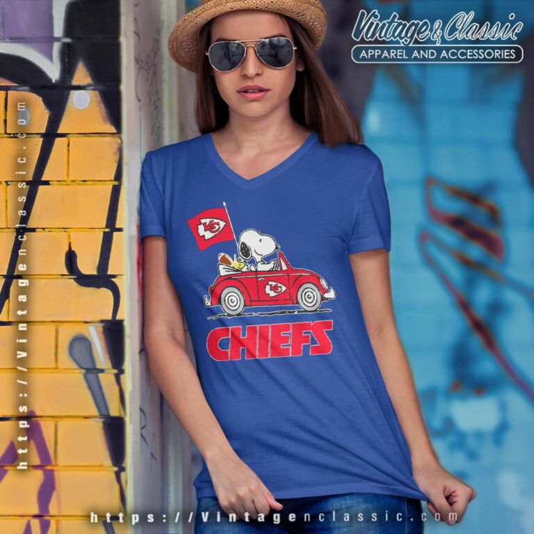 Snoopy Woodstock Driving Car Kansas City Chiefs V Neck TShirt Snoopy Woodstock Driving Car Kansas City Chiefs V Neck TShirt