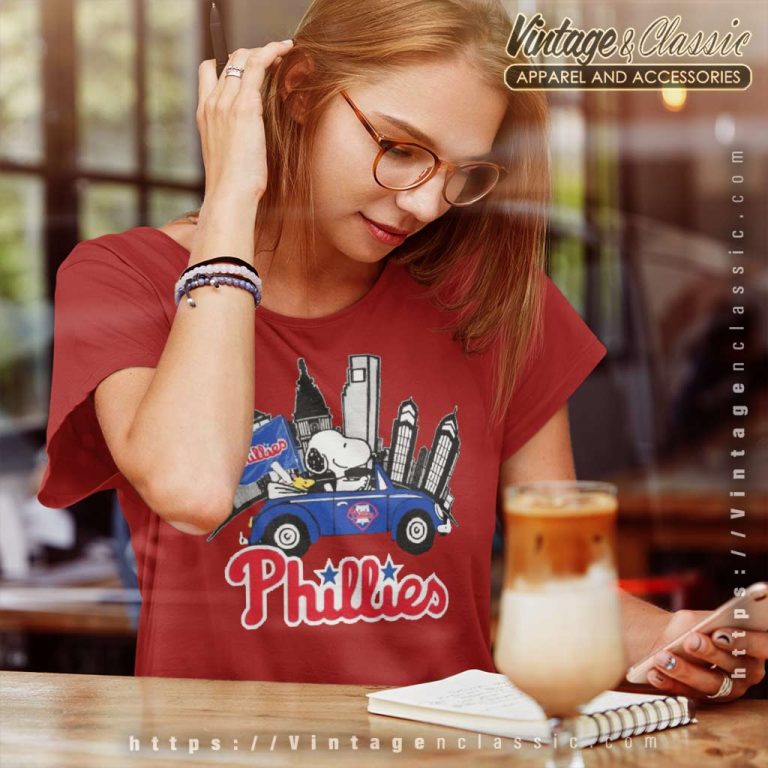 Snoopy Woodstock Driving Car Philadelphia Phillies Women TShirt Snoopy Woodstock Driving Car Philadelphia Phillies Women TShirt